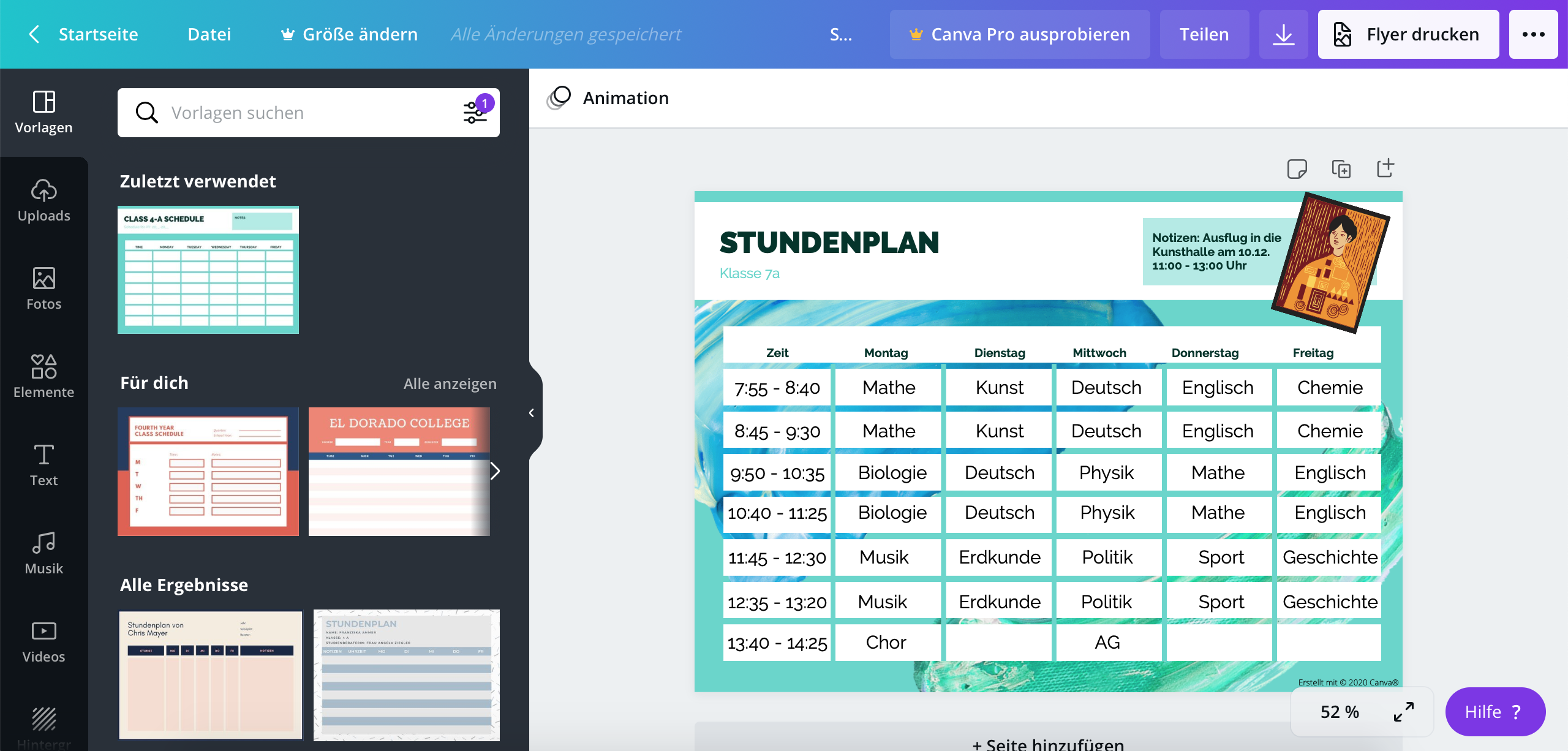 Canva stundenplan openmoodle